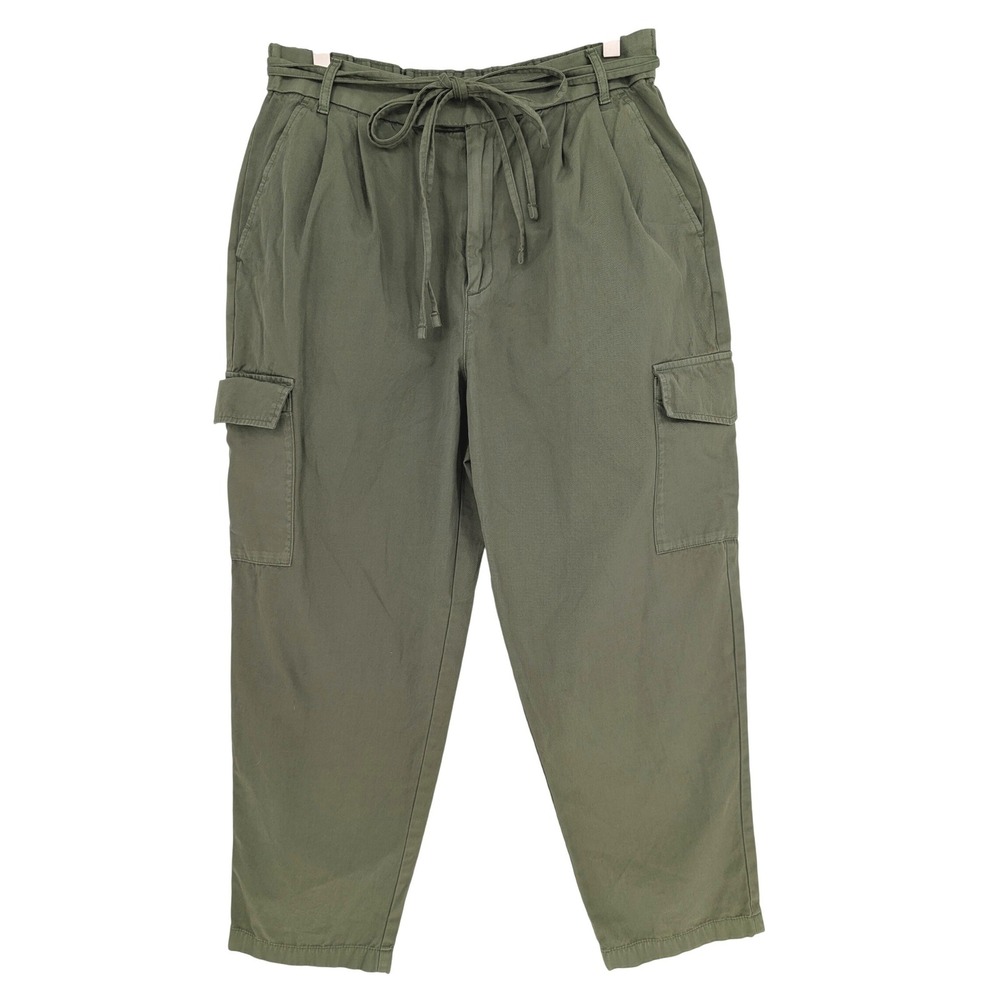 Gap Pleated Barrell Cargo Pants Women 12 Green Tie Waist Utility Minimalist Chic
